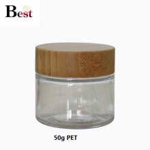 cosmetic packaging 50g clear pet jar with bamboo lid for cream
